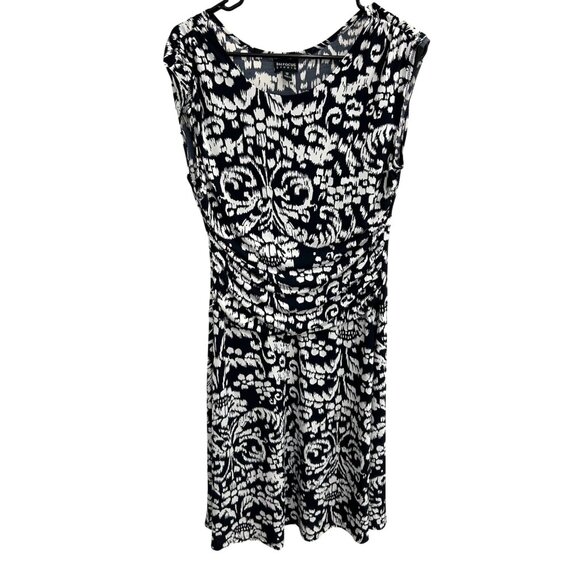 En Focus Studi Ruched Waist Black White Patterned Dress Size 12 - Picture 1 of 9